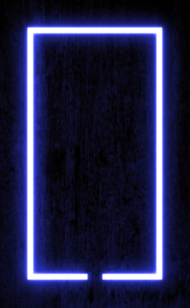 istock Dark wood wall background, blue neon light and rectangle shape 2034824396