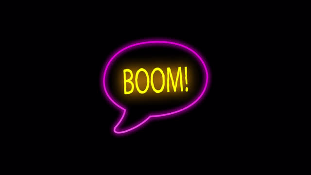 Speech bubble Boom text, Alpha (Transparent) Channel, Neon Led Light Style. Just Drag and Drop on Your Timeline or Footage Video.