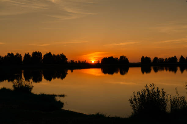 Scenery. Sunset on the lake
