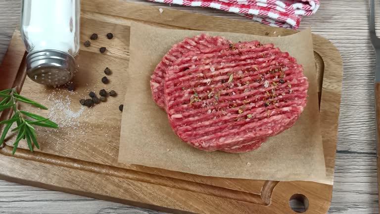 raw minced steak, close-up, on a cutting board