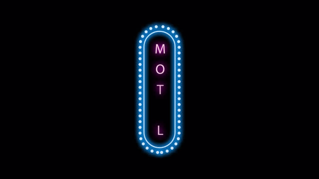 Neon hotel sign towards guesthouse room. Alpha (Transparent) Channel, Neon LED Light System. Just Drag and Drop it to your Timeline or Footage Video.