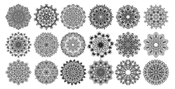 Mandala set spirit ornamental round lace ornament for coloring page design. Vector abstract circle pattern, isolate on white background.