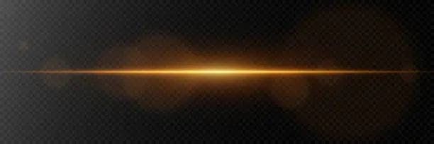 Vector illustration of Golden horizontal glare of light. Line flash effect.