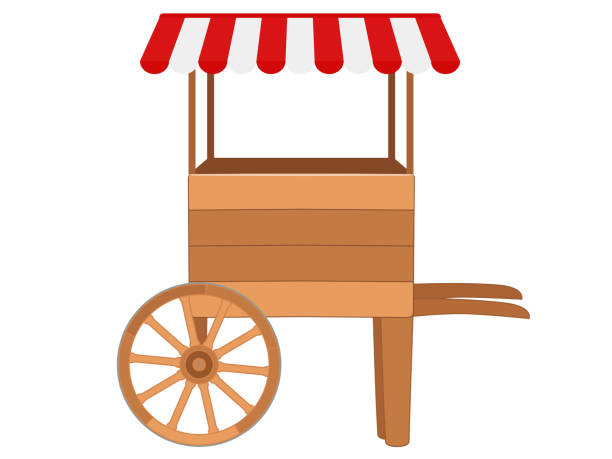 istock Wooden cart isolated on white, market stall, vector illustration 2034939802