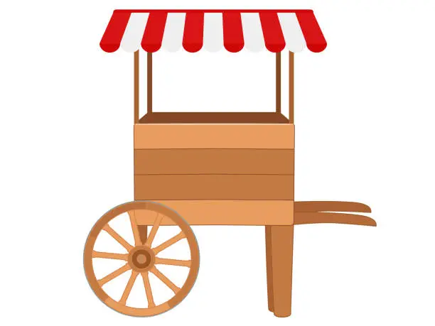 Vector illustration of Wooden cart isolated on white, market stall, vector illustration