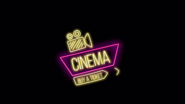 Cinema of Buy a Ticket Text, Alpha (Transparent) Channel,  Neon Led Light Sytle. Just Drag and Drop on Your Timeline or Footage Video.