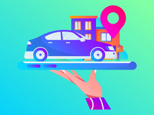 istock Flat vector concept operation hand drawn illustration of people taking a taxi 2034941972