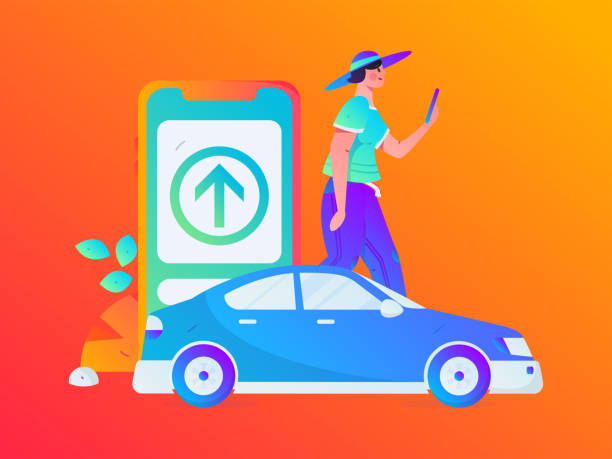 istock Flat vector concept operation hand drawn illustration of people taking a taxi 2034943006