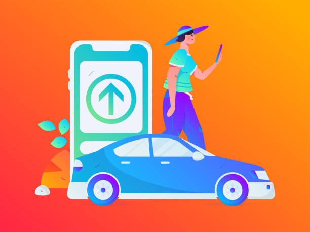 istock Flat vector concept operation hand drawn illustration of people taking a taxi 2034944060