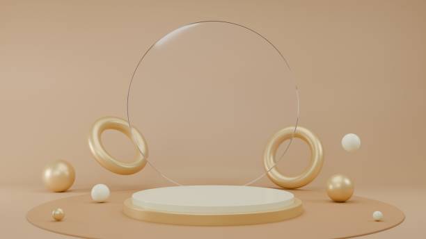 istock 3D Rendering abstract brown beige background with podium Golden decoration 2034945120