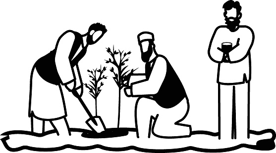 Tree-plantation ceremony vector design, yaum-e-pakistan Symbol, Islamic republic or resolution day Sign, 23 March national holiday stock, Traditional ceremonial planting on Azaadi 14th August concept