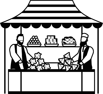 Street Food Seller Standing vector design, yaum-e-pakistan Symbol, Islamic republic esolution day Sign, 23 March national holiday stock illustration, Decorated Traditional Sweet Shop on Azaadi concept