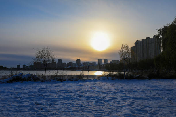 Beautiful snow scenery in a park, North China