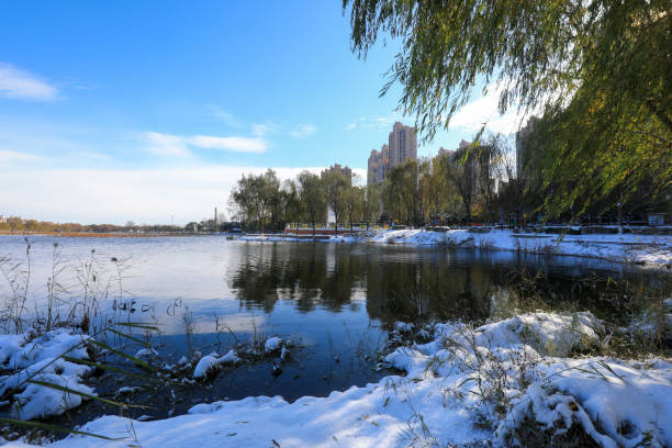Beautiful snow scenery in a park, North China