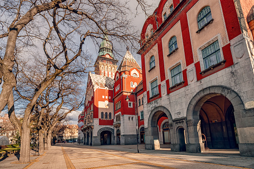 famous town hall as a symbol of the Subotica city history and Serbian architectural heritage, with its red facade and elegant clock tower drawing visitors and tourists