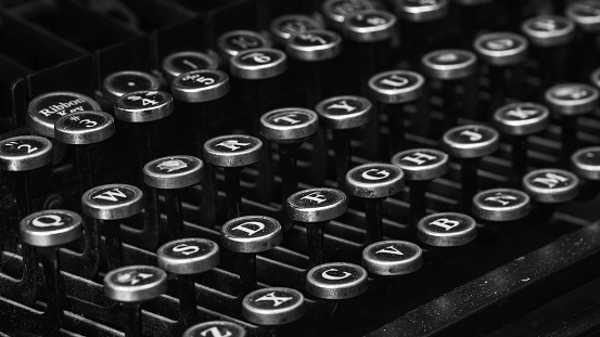 Close up of German keys on old typewriter