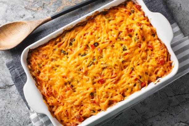 istock King Ranch Chicken Casserole is a Southern Texas staple dish close-up in a baking dish. Horizontal top view 2035046657