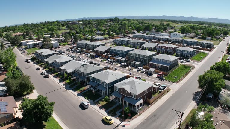 New Housing Development Identical Looking Two Family Townhomes In Colorado Suburb Drone Video