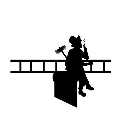 Male silhouette with tools chimney sweep in pipe, got to work and got smoking.  illustration for designers. Eps 10