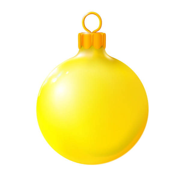 istock Yellow Christmas ball, bauble isolated on white, 3d. Realistic Merry xmas and New year design element, colorful decoration.  illustration. 2035062842