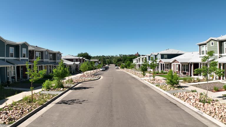 Residential Street With Townhouses In The United States