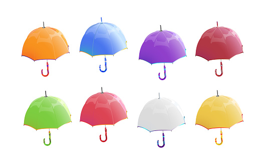 Colorful umbrellas set. illustration of classic modern opened umbrellas, isolated on white background.