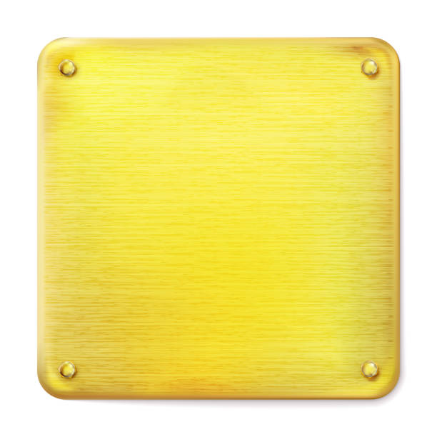 istock Realistic square light gold polished plate with gold bolts or screws isolated. 2035088200