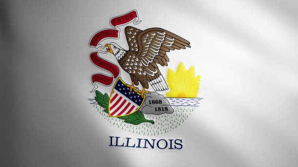 istock Illinois flag with fabric texture that moves in the wind. Smooth movement of the waving flag. White, freedom, country, nation, USA state. 2035089778