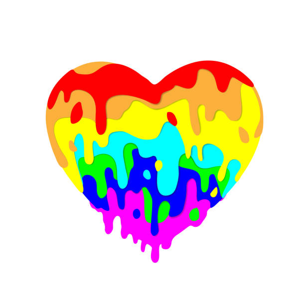 istock Fluid heart flowing, multicolored paint of colored figures on light background for Valentines day. Multicolor dripping. Stylish acrylic liquid layered colorful painting concept. 2035105002