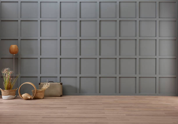 istock Grey decorative wall background and wicker chair bag accessory style with cotton flower style. 2035108149