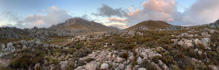 Beautiful panoramic shot of the extremely rocky mountains of the Cederberg Mountains near Cape Town, South Africa