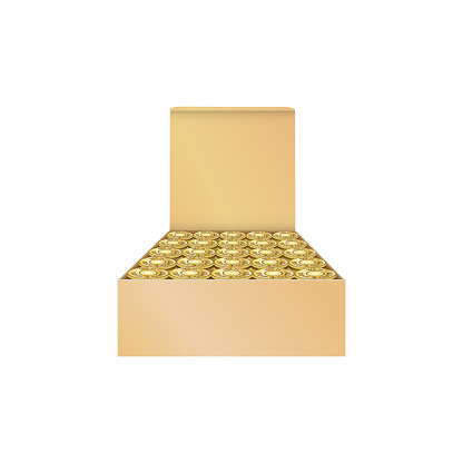 Cardboard box with bullets 9mm, ammo isolated in white background.