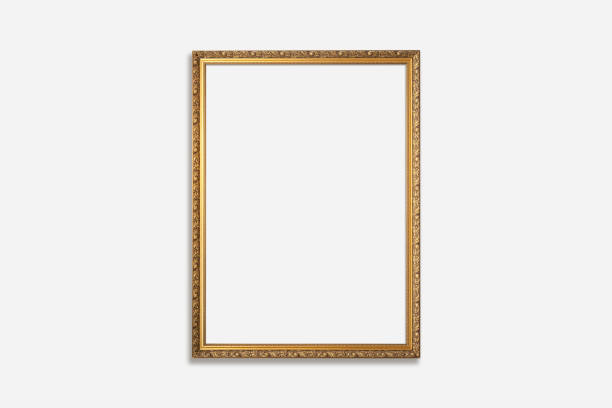 istock Vertical blank vintage gilded frame with mat on a white background 2035114035