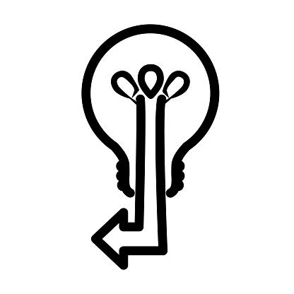 Modern high-tech bulb with an arrow. Light bulb arrows. Innovation business marketing strategy concept, infographic.  illustration