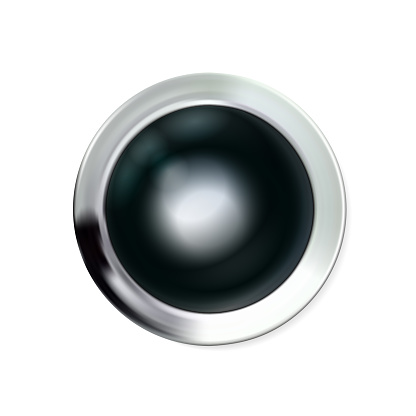 Glossy realistic chrome black button silvery. Circle geometric icon technology with shadows, stainless steel for logo, design concepts, interfaces, apps or ad.  illustration.  engine start.