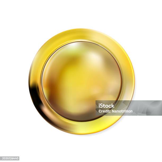 Simple Gold Button Realistic Round Gold Button Isolated On White Background Metal Golden ...