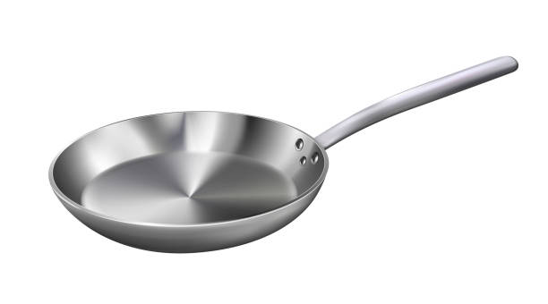 istock Realistic empty metal frying pan isolated on white background.  illustration kitchen utensil. 2035130205