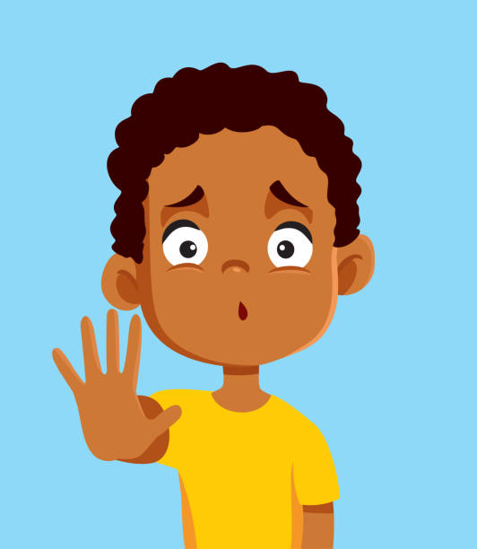Vecteur petit garçon d’ethnie africaine faisant un geste d’arrêt - Illustration vectorielle