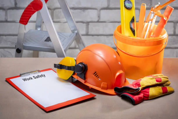 istock Work safety instruction. Work safety protection equipment. 2035147937