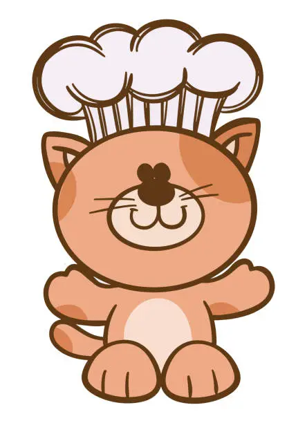 Vector illustration of Cute little cat chef cartoon character isolated on white