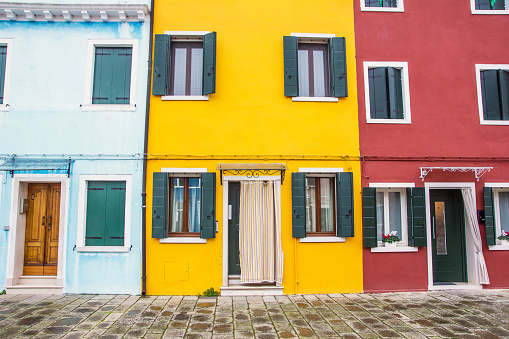 Colorful various home facades.