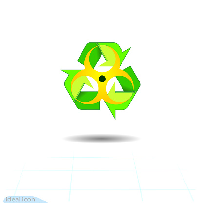 Biohazard Recycled, eco  icon. Recycle arrows ecology symbol. Recycled cycle arrow.  illustration isolated on white background. Biohazard symbol. Eps 10.