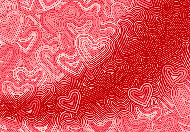 istock Valentine's Day greeting card template or background with hearts and line ornament. Retro fashion hippie psyhedelic design. 2035198437