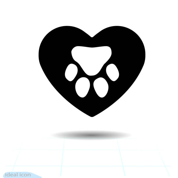 ilustrações, clipart, desenhos animados e ícones de pegada de um cão ou gato paw no coração. a faixa no coração.  ícone. - tracing red pets dog