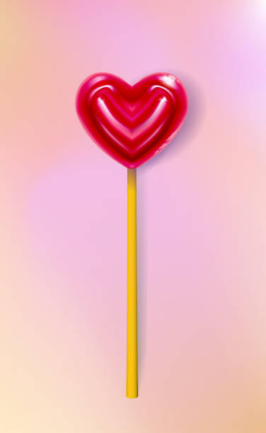 istock realistic heart lollipop, candy 3d closeup, happy valentines day greeting card, banner. Romantic love from caramel good twisted on stick. Isolated illustration sweet design dessert 2035206955