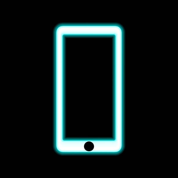 istock Mobile phone neon gadget icon, smartphone sign. Bright glowing symbol over black. Style lights. Tablet pc, messages. Cellphone or phone. Touchscreen. Mobile chat. Glowing designs.  illustration 2035215386