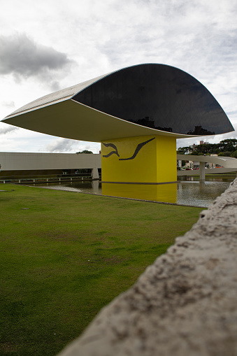 View of the The Oscar Niemeyer Museum, also known as Museu do Olho or Niemeyer's Eye. The modern architecture of Oscar Niemeyer Museum in Curitiba, Paraná.