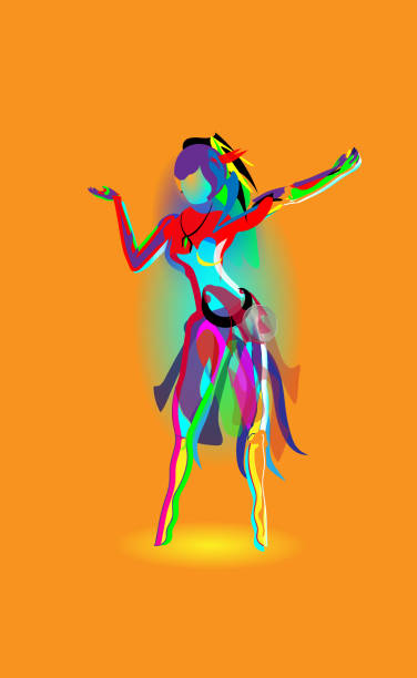 istock Multicolored abstraction with a dancing girl, colorful woman dancing.  orange background 2035239244