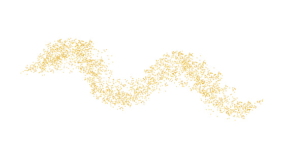 Wavy strip sprinkled with crumbs golden texture. Horizontal background Gold dust on a white background. Sand particles grain or sand. backdrop golden path pieces grunge for design illustration.