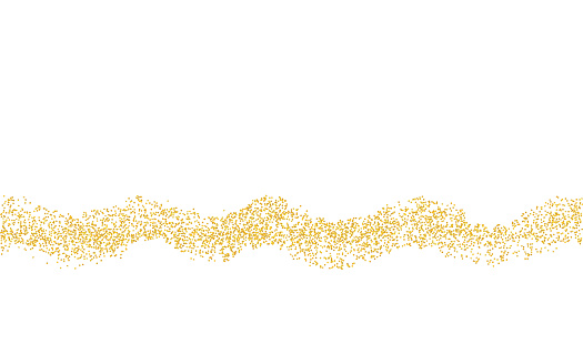 Wavy strip sprinkled with crumbs golden texture. Horizontal background Gold dust on a white background. Sand particles grain or sand.  backdrop golden path pieces grunge for design illustration.